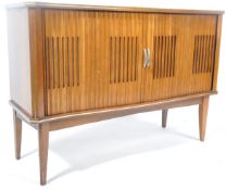 RETRO VINTAGE 1960'S TEAK WOOD TAMBOUR DOOR RECORD CABINET SIDEBOARD