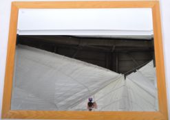 LARGE CONTEMPORARY LIGHT OAK FRAMED BEVELLED EDGE MIRROR