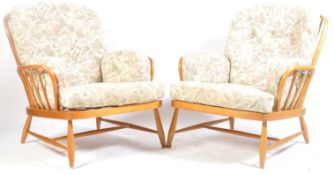 ERCOL - PAIR OF JUBILEE BEECH AND ELM ARMCHAIRS