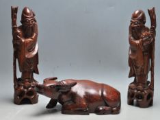 GROUP OF THREE 20TH CENTRY CHINESE HARDWOOD FIGURI