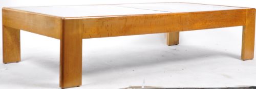 LARGE & IMPRESSIVE OAK AND SMOKEY GLASS TOPPED COFFEE TABLE