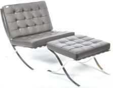 BARCELONA CHAIR AND MATCHING FOOTSTOOL IN BLACK LEATHER