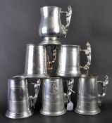 JAGUAR - COLLECTION OF SIX ORIGINAL MASCOT HANDLED PEWTER TANKARDS