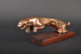 BRONZE JAGUAR MASCOT - 1970S LEAPER ON WOODEN BASE