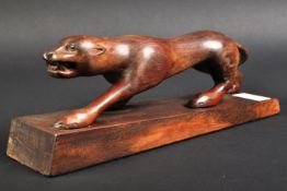 JAGUAR - LARGE 20TH CENTURY FOLK ART CARVED JAGUAR FIGURE