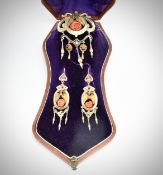 VICTORIAN GOLD GORAL EARRINGS AND BROOCH SUITE