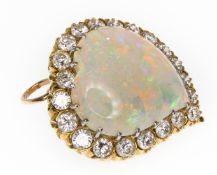 GOLD OPAL & DIAMOND PENDANT BROOCH WITCHES HEART