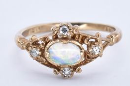 HALLMARKED 9CT GOLD OPAL AND DIAMOND RING