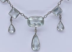 ANTIQUE SILVER AQUAMARINE RIVIERE DROP NECKLACE