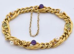 18CT GOLD PERIDOT PEARL AND AMETHYST BRACELET