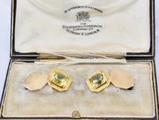 PAIR OF 18CT GOLD FRENCH YELLOW SAPPHIRE SET CUFFLINKS