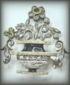 18CT GOLD EMERAL AND DIAMOND JARDINIERE BROOCH