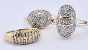THREE HALLMARKED 9CT GOLD & DIAMOND RINGS