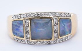 HALLMARKED 9CT GOLD OPAL AND DIAMOND CLUSTER RING