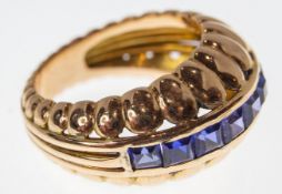 FRENCH 14CT GOLD & SAPPHIRE DOME RING