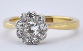 18CT GOLD PLATINUM DIAMOND CLUSTER RING