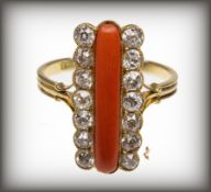 ANTIQUE 18CT GOLD CORAL AND DIAMOND RING