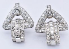 PAIR FRENCH ART DECO 18CT WHITE GOLD DIAMOND EARRINGS