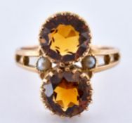 ANTIQUE FRENCH 18CT GOLD CITRINE & PEARL RING