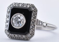 PLATINUM ONYX AND DIAMOND PANEL RING