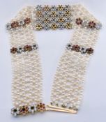 18CT GOLD PLATINUM RUBY DIAMOND PEARL CHOKER NECKLACE