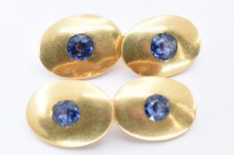 A PAIR OF 18CT GOLD AND SAPPHIRE CUFFLINKS