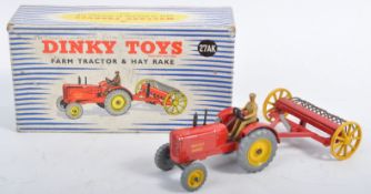 ORIGINAL VINTAGE DINKY TOYS DIECAST FARM TRACTOR & HAY RAKE