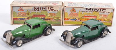 TWO VINTAGE TRI-ANG MINIC TOYS CLOCKWORK TIN PLATE CARS