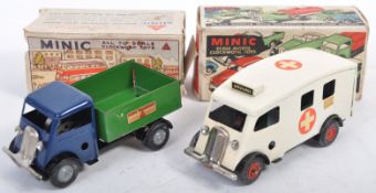TWO VINTAGE TRI-ANG MINIC TOYS CLOCKWORK TIN PLATE VEHICLES