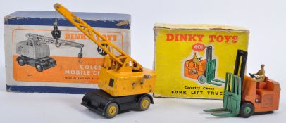 TWO VINTAGE DINKY TOYS BOXED DIECAST MODEL CRANE & FORK LIFT