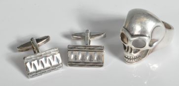 THOMAS SABO SILVER RING AND A PAIR OF 925 CUFFLINKS