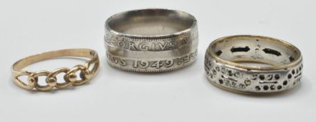 9CT GOLD HALLMARKED PIERCED KEEPERS RING & SILVER RINGS