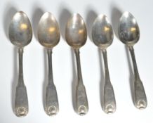COLLECTION OF FIVE ANTIQUE GEORGIAN IRISH STERLING SILVER SPOONS