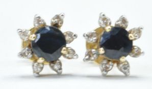 PAIR OF SAPPHIRE DIAMOND & GOLD STUD EARRINGS