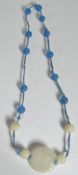 CHINESE JADE & PEKING GLASS STRUNG NECKLACE