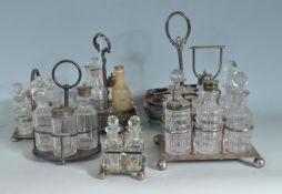 18TH CENTURY AND 19TH CENTURY SILVER PLATED AND CUT GRLASS CRUET SETS