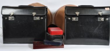 TWO VINTAGE 20TH CENTURY BLACK VINYL JEWELLERY CARRYING CASES