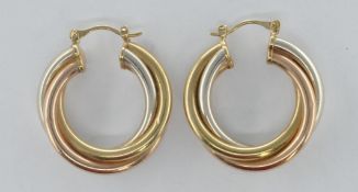9CT GOLD THREE TONE HOOP EARRINGS