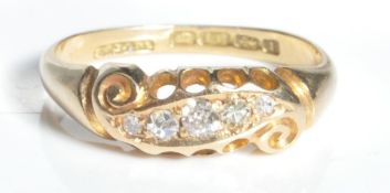 18CT GOLD AND DIAMOND 3 STONE GYPSY RING