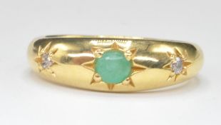 18CT GOLD EMERALD AND DIAMOND GYPSY RING
