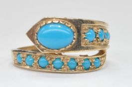 9CT GOLD AND TURQUOISE SET SNAKE / SERPENT RING