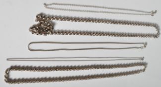 COLLECTION OF 5 SILVER NECKLACE CHAINS