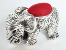 STAMPED STERLING SILVER PIN CUSHION IN THE FORM OF AN ELEPHANT.