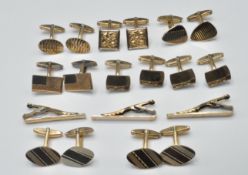 GROUP OF GOLD ON SILVER CUFFLINKS AND TIE CLIPS