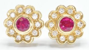 PAIR OF 18CT GOLD RUBY & DIAMOND CLUSTER EARRINGS