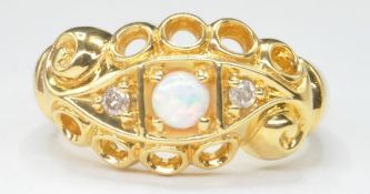 18CT GOLD OPAL AND DIAMOND GYPSY RING