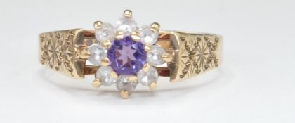 HALLMARKED 9CT GOLD AMETHYST CLUSTER RING