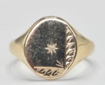 9CT GOLD SIGNET RING SET WITH DIAMOND
