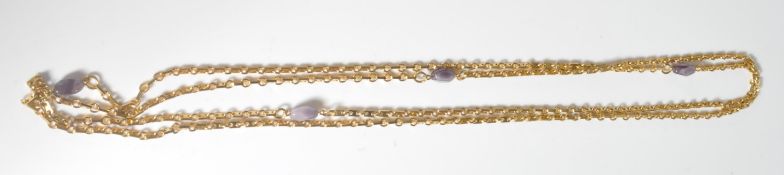 YELLOW METAL AND GLASS LONG GUARD CHAIN NECKLACE