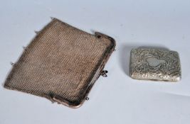 HALLMARKED STERLING SILVER CIGARETTE CASE TOGETHER WITH A WHITE MESH PURSE
